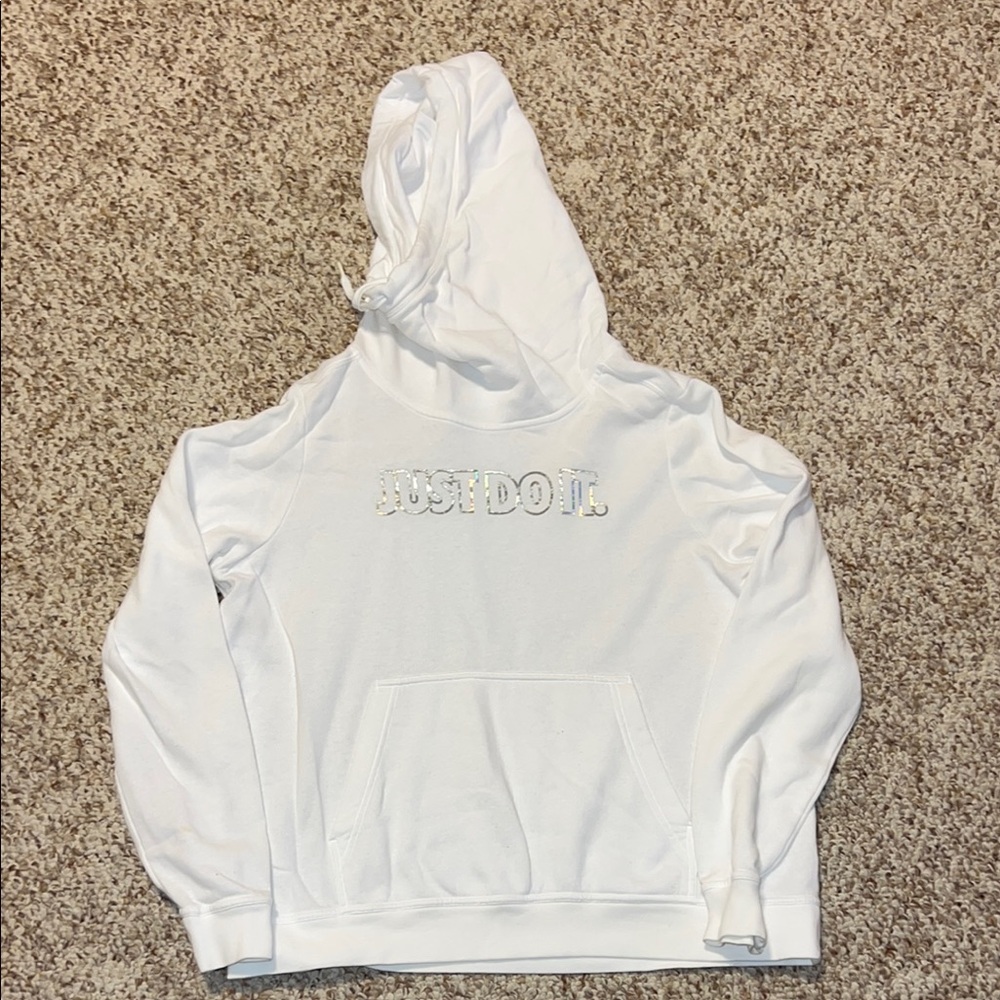 Nike White Hoodie with 'Just Do It' Design